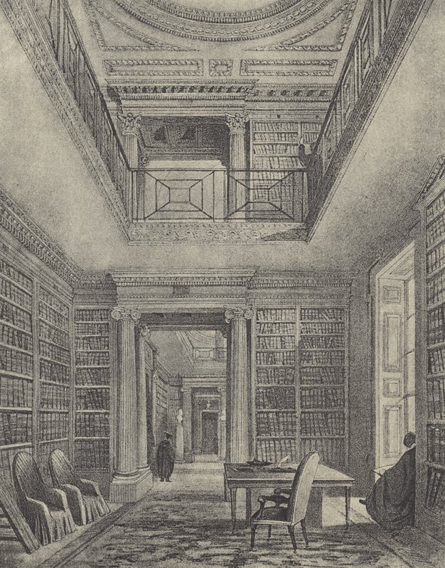 Biblioteket, 1844 (gravyr) av English School