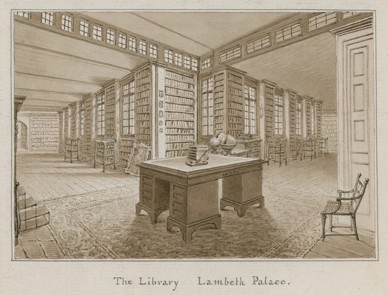 The Library, Lambeth Palace, London (wc på papir) av English School