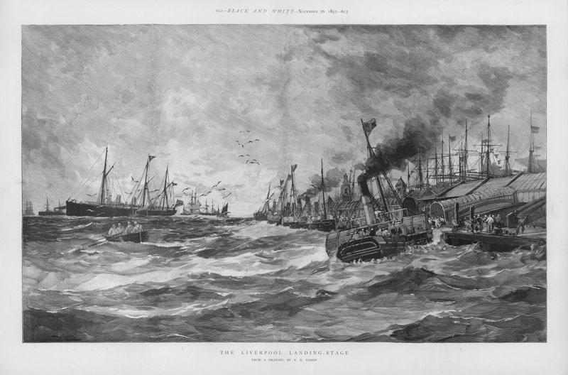 Liverpools landingsscene, Merseyside (litho) av English School