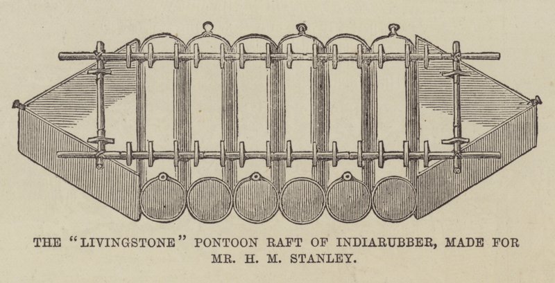 "Livingstone" Pontoon Raft av Indiarubber, laget for Mr HM Stanley (gravering) av English School