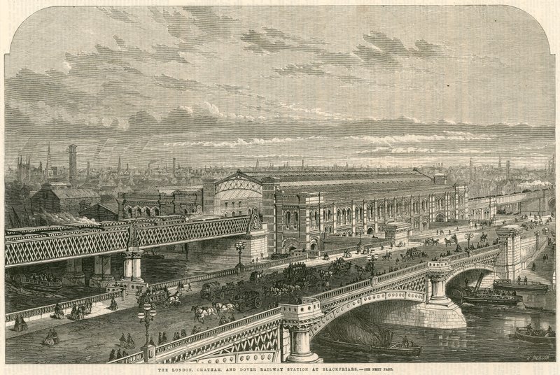 London, Chatham og Dover jernbanestasjon i Blackfriars, London av English School