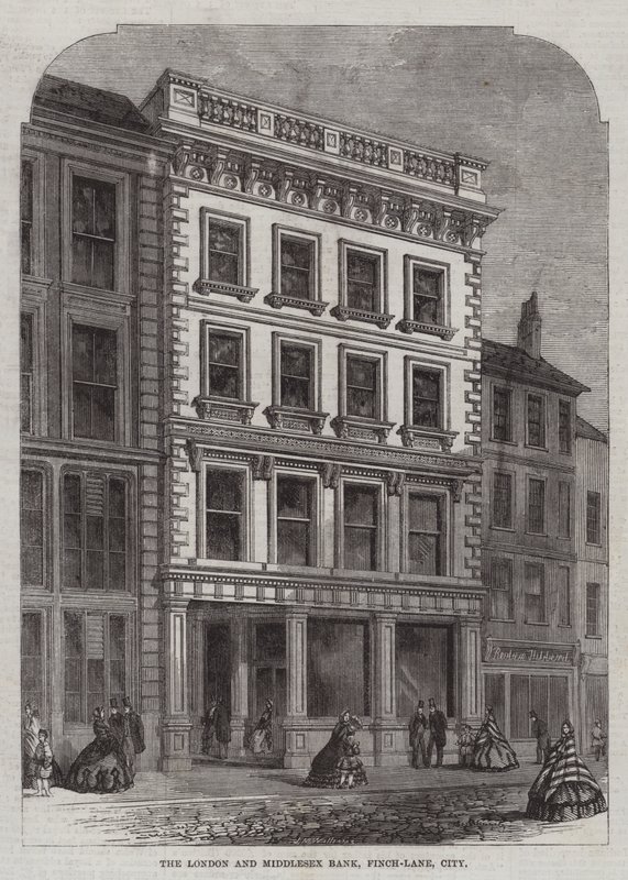 London og Middlesex Bank, Finch-Lane, City (gravering) av English School