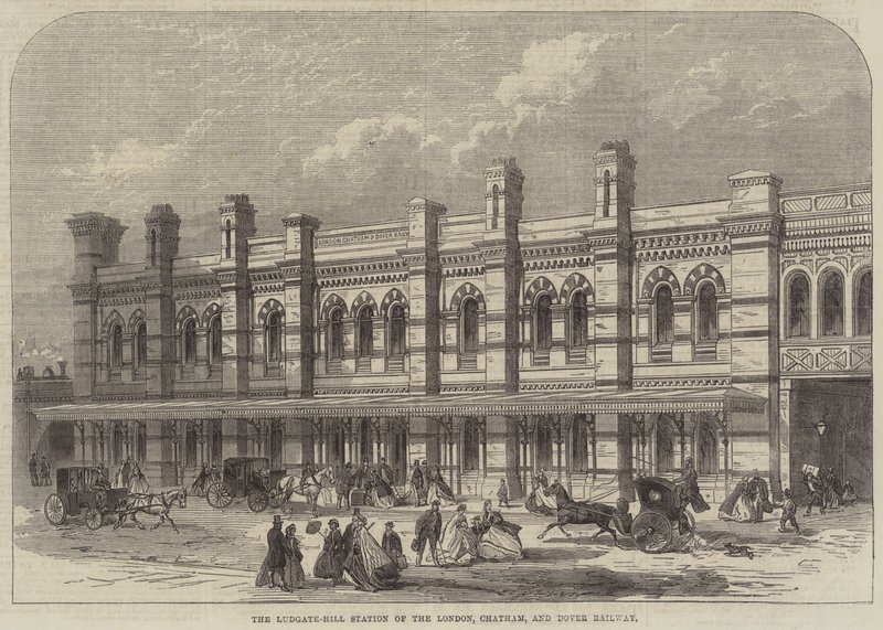 Ludgate-Hill Station i London, Chatham og Dover Railway (gravering) av English School