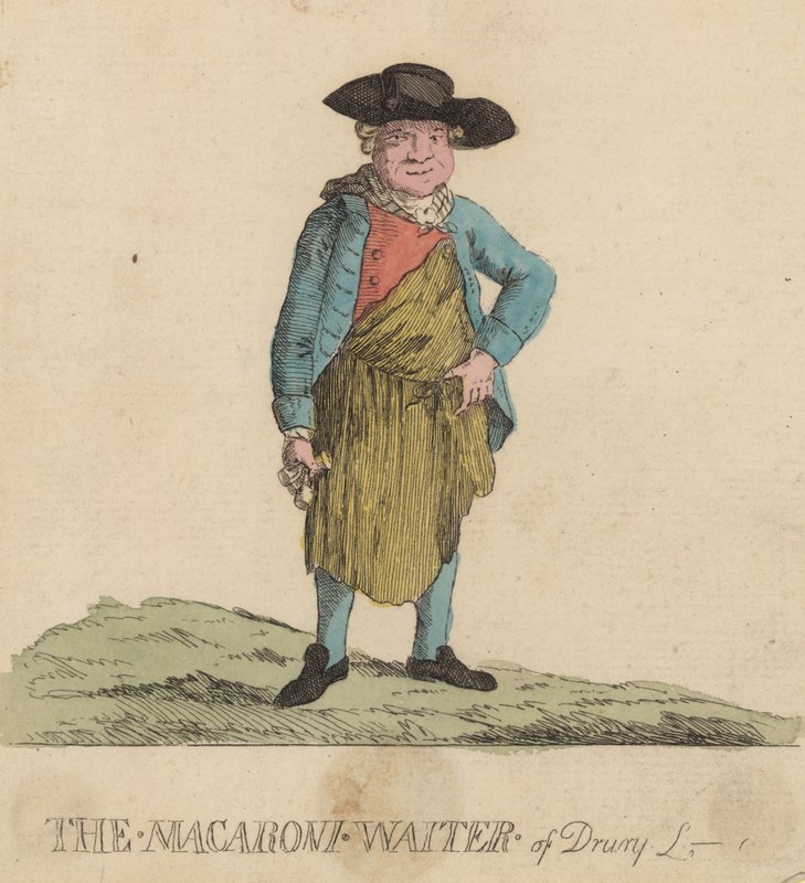 Makaroni-kelneren på Drury Lane, London av English School