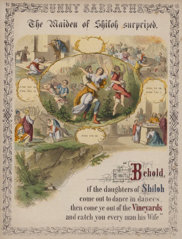 Maiden of Shiloh overrasket (farget gravering) av English School