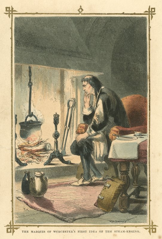 Markisen av Worcesters første idé om dampmotoren (farge litho) av English School