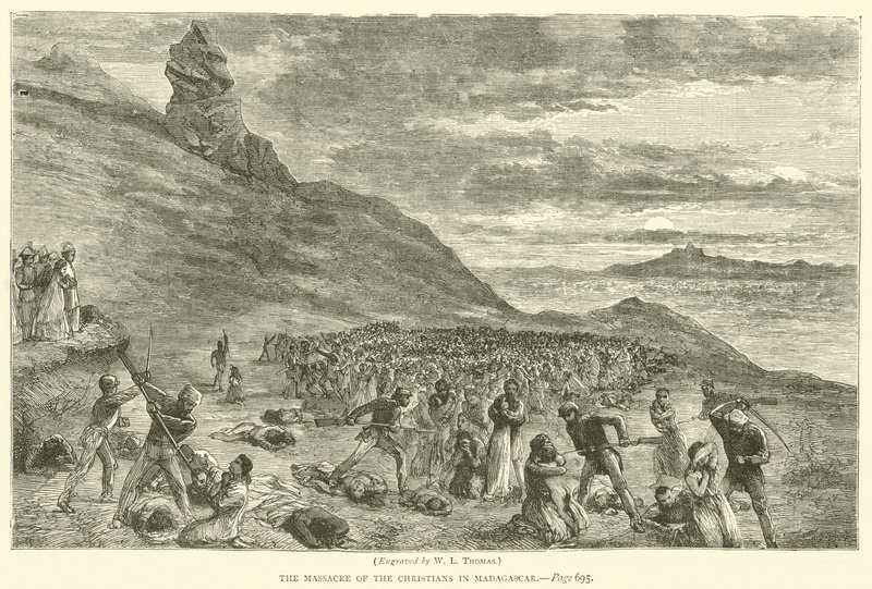 Massakren av de kristne på Madagaskar (gravering) av English School