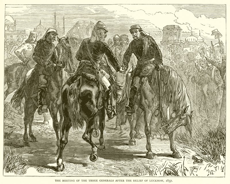 Møtet med de tre generalene etter lettelsen fra Lucknow, 1857 av English School