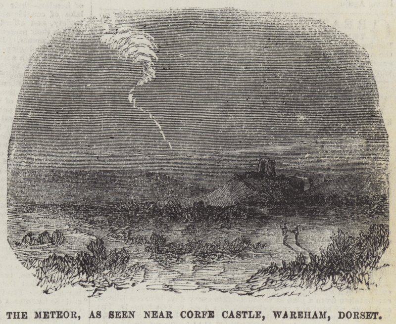 Meteoren, sett nær Corfe Castle, Wareham, Dorset (gravering) av English School