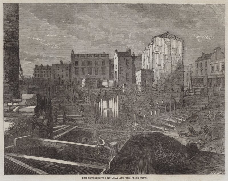Metropolitan Railway and the Fleet Ditch (gravering) av English School