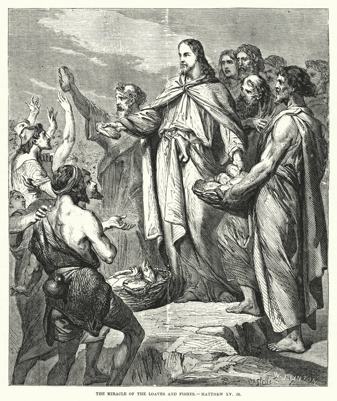 The Miracle of the Loaves and Fishes, Matthew XV, 36 (engraving) av English School