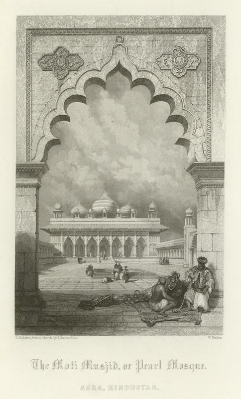 Moti Masjid, eller perlemoskeen, Agra, India av English School
