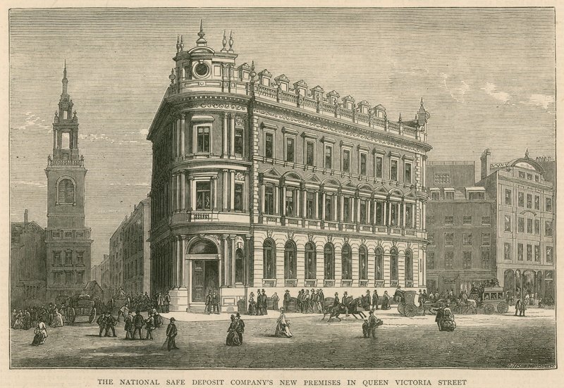 The National Safe Deposit Companies nye lokaler i Queen Victoria Street, London av English School