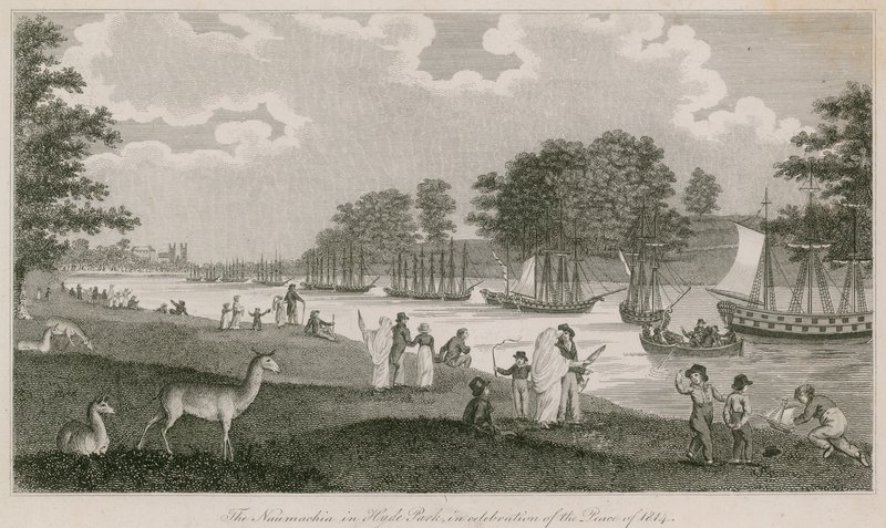 Naumachia i Hyde Park for å feire freden i 1814 av English School