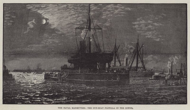 Sjømanøvrene, Gun-Boat Flotilla in the Downs (gravering) av English School