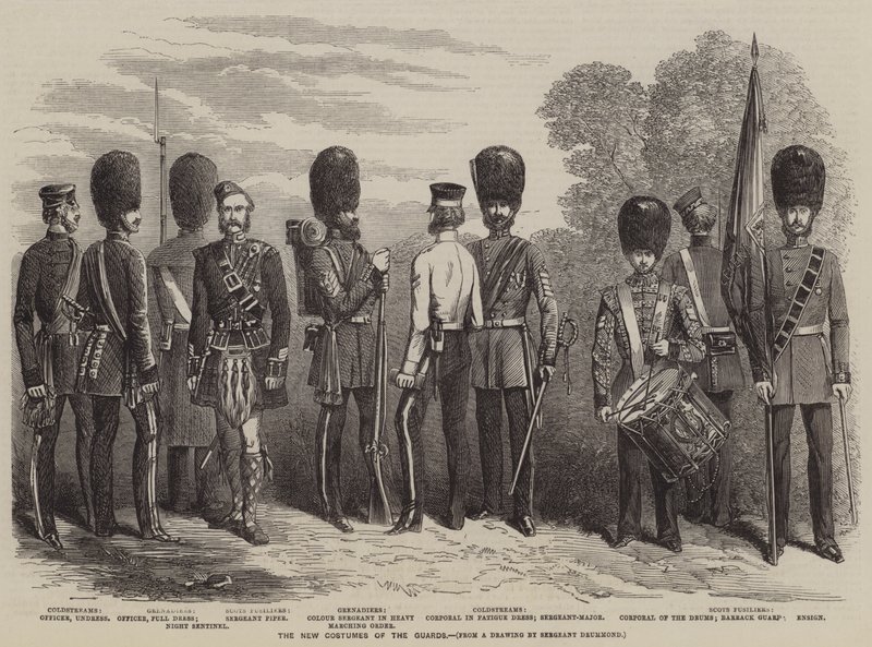 The New Costumes of the Guards (gravering) av English School
