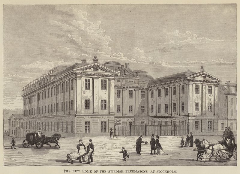 De svenske frimurernes nye hjem, i Stockholm (gravering) av English School