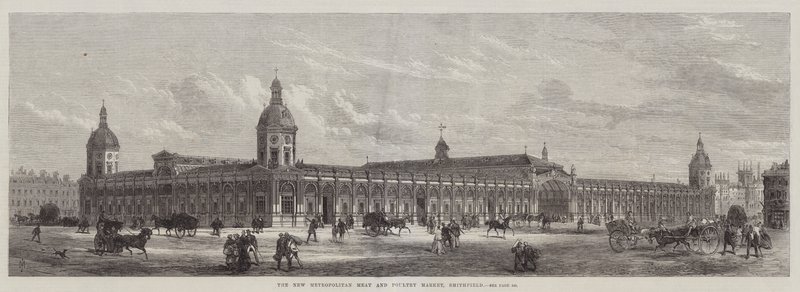 The New Metropolitan Meat and Poultry Market, Smithfield (gravering) av English School