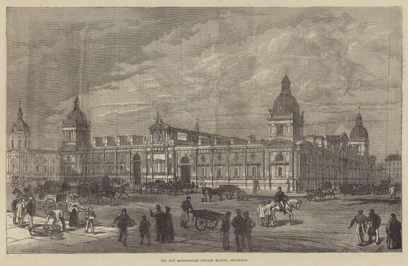 The New Metropolitan Poultry Market, Smithfield (gravering) av English School