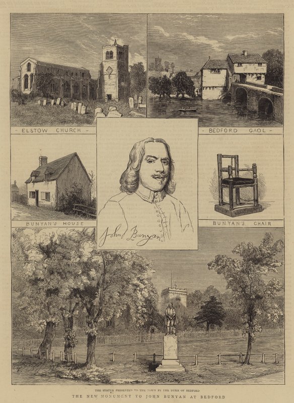 Det nye monumentet til John Bunyan ved Bedford (gravering) av English School