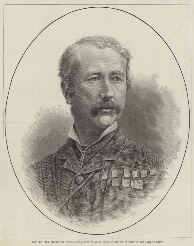 The New Peer, generalløytnant Sir Garnet Wolseley, GCB, øverstkommanderende for hæren i Egypt (gravering) av English School
