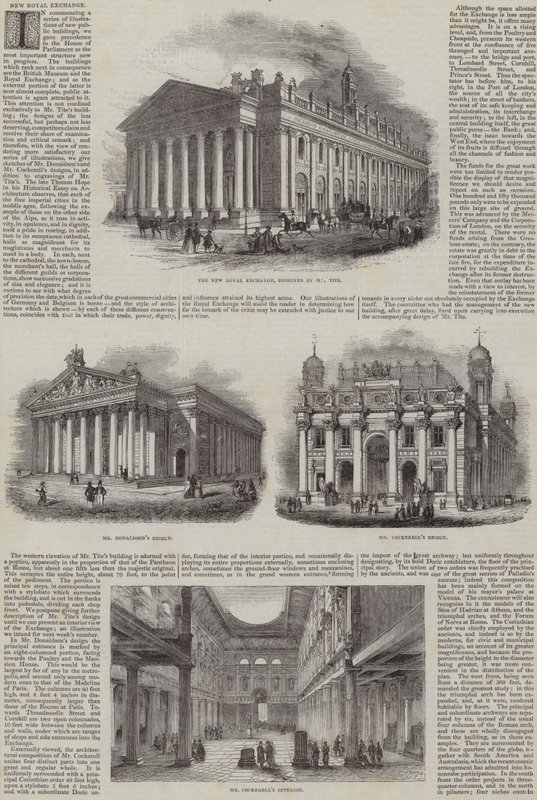 The New Royal Exchange, London, med alternative design (gravering) av English School