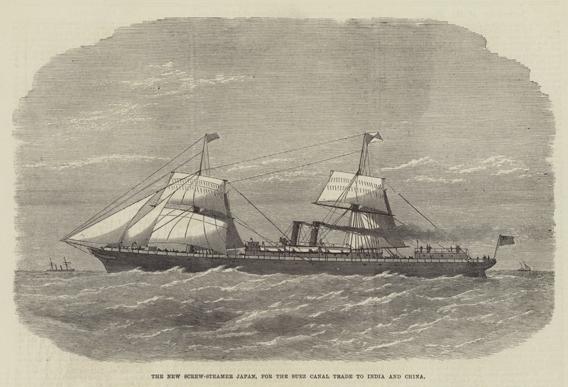 The New Screw-Steamer Japan, for Suez-kanalhandelen til India og Kina (gravering) av English School