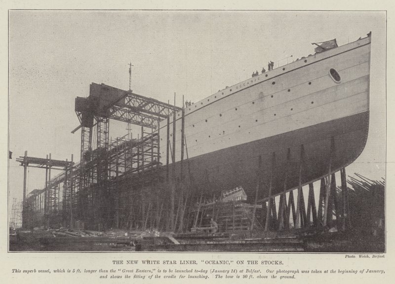 The New White Star Liner, "Oceanic," på aksjene (gravering) av English School