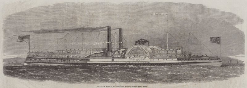 The New World, en av Hudson River Steamers (gravering) av English School