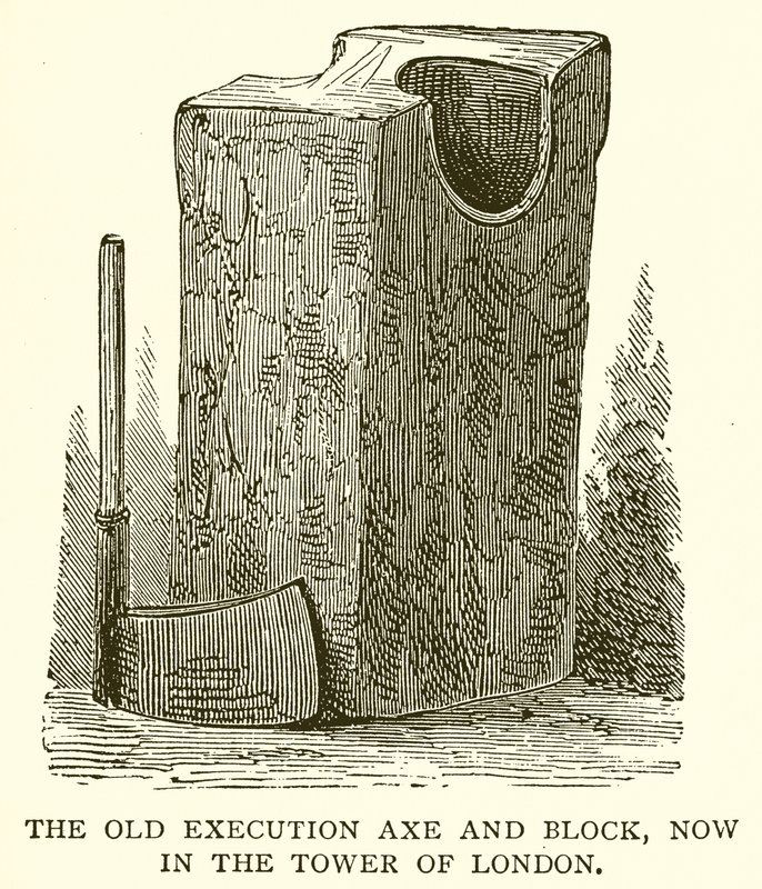 The Old Execution Axe and Block, nå i Tower of London av English School