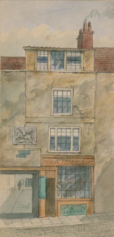 The Old George Inn, Snow Hill, London, i 1854 (wc på papir) av English School
