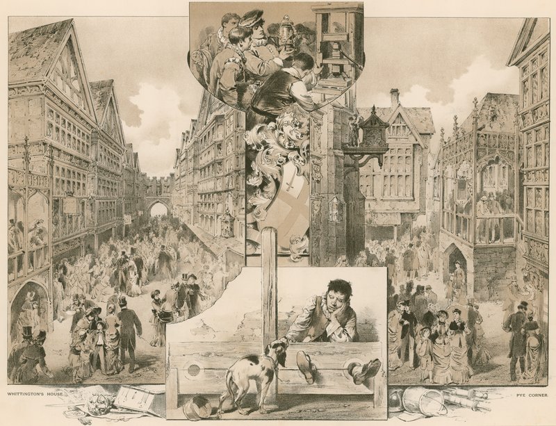 The Old London Street på Helseutstillingen; Whittingtons House, Pye Corner av English School