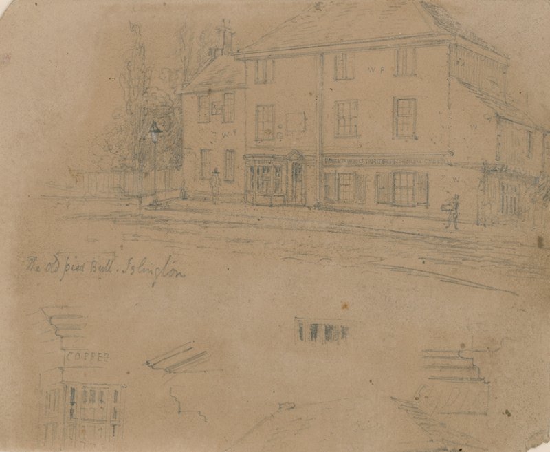 The Old Pied Bull Inn, Islington (blekk på papir) av English School