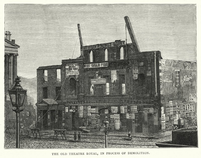 The Old Theatre Royal, i ferd med riving (gravering) av English School
