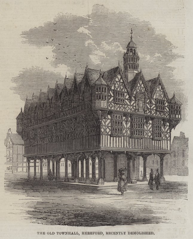 Det gamle rådhuset, Hereford, nylig revet (gravering) av English School