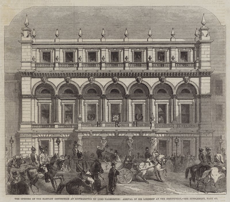 Åpningen av Hartley Institution i Southampton av Lord Palmerston, Arrival of His Lordship at the Institution (gravering) av English School