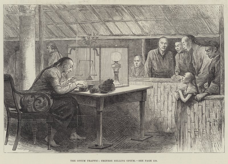 The Opium Traffic, kinesere som selger opium (gravering) av English School