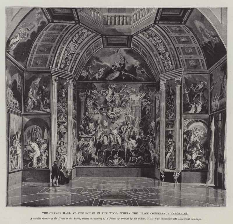 The Orange Hall at House in the Wood, hvor fredskonferansen samles (gravering) av English School