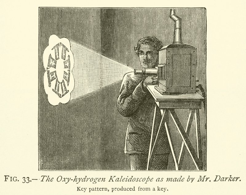 Oksy-hydrogen Kaleidoscope laget av Mr Darker (gravering) av English School