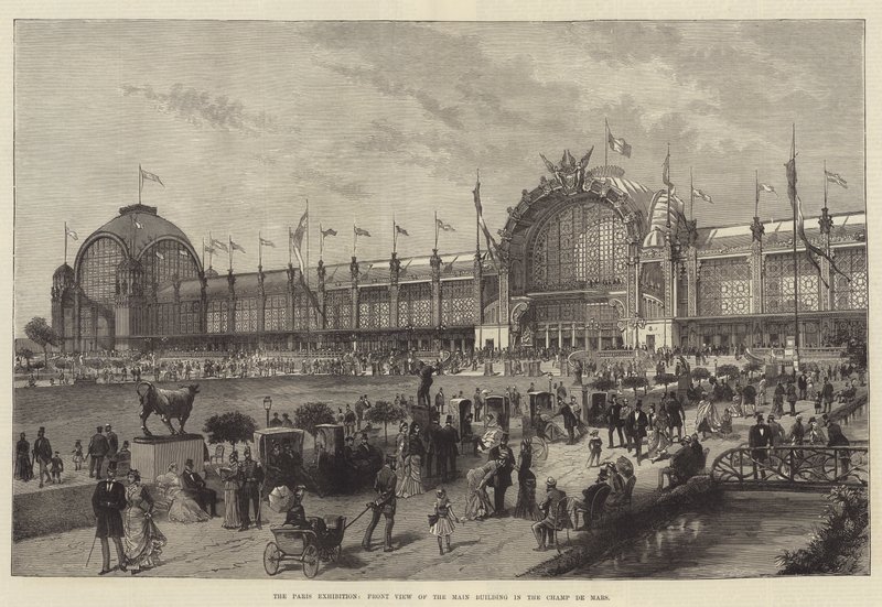 Paris-utstillingen, forfra av hovedbygningen i Champ de Mars (gravering) av English School
