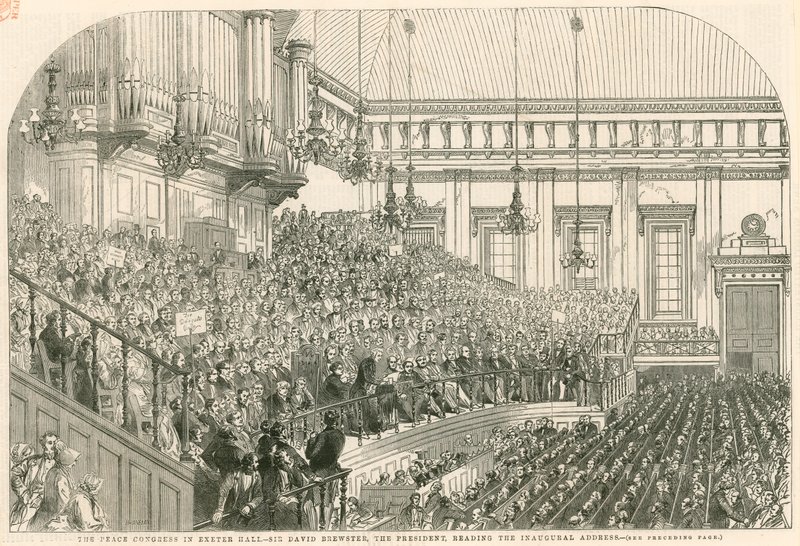Fredskongressen i Exeter Hall, Sir David Brewster, presidenten, leste åpningstalen av English School