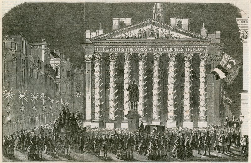 Fredsbelysningene ved Royal Exchange, London, 29. mai 1856 av English School
