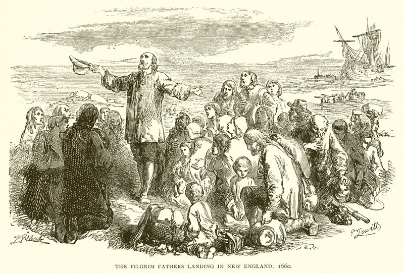 Pilgrimsfedrene lander i New England, 1660 av English School
