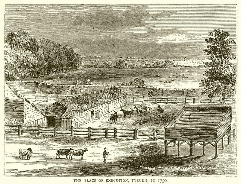 Henrettelsesstedet, Tyburn, i 1750 av English School