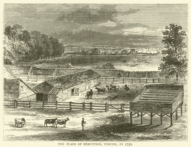 Henrettelsesstedet, Tyburn, i 1750 av English School