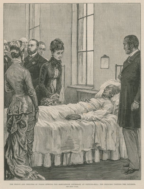 Prinsen og prinsessen av Wales åpner Marylebone Infirmary på Notting Hill av English School