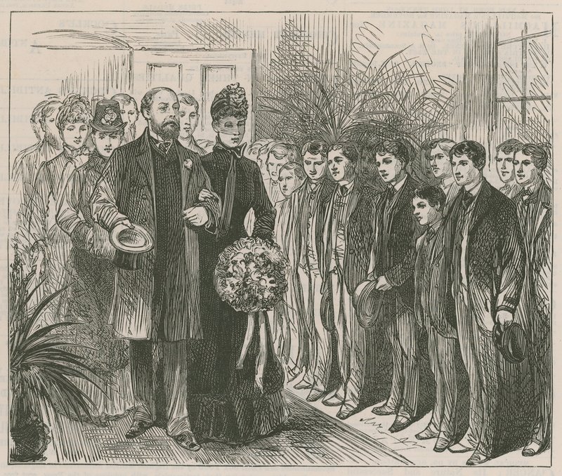 Prinsen og prinsessen av Wales åpner Working Lads Institute, Whitechapel av English School