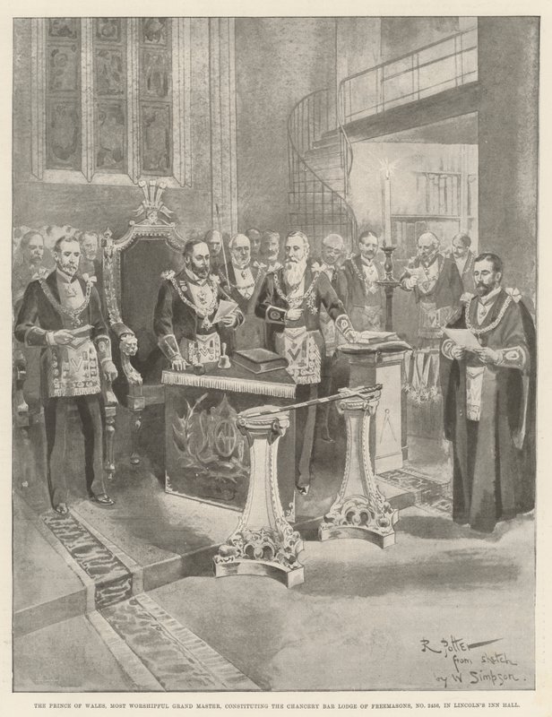 Prinsen av Wales, mest tilbedende stormester, som utgjør Chancery Bar Lodge of Freemasons, nr. 2456, i Lincoln