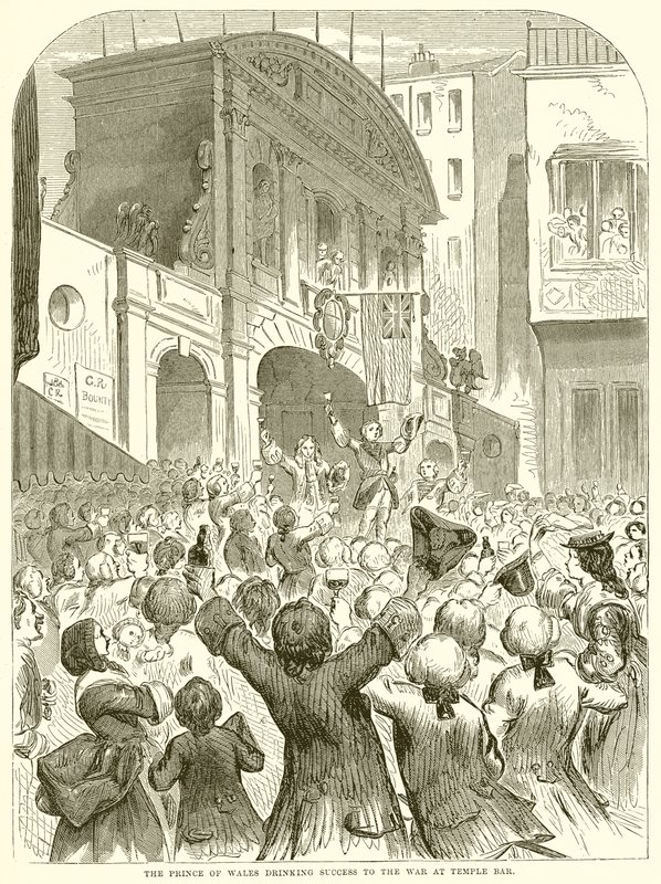Prinsen av Wales drikker Success to the War på Temple Bar av English School