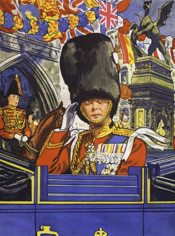 Prinsen av Wales, den fremtidige kong Edward VIII, i farens jubileumsprosesjon (farge litho) av English School